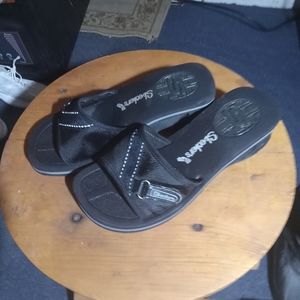 Sketcher sandals, black, dressy, rubber soled. Slight heel platform
